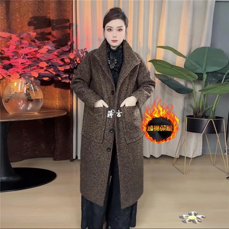 高档毛呢外套冬季新款立领大码欧货过膝长款保暖加棉羊圈呢子大衣