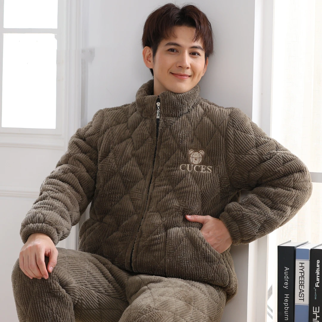 【新1732冬季加大新款特厚睡衣】男士冬季加绒加厚睡衣家居服可外穿