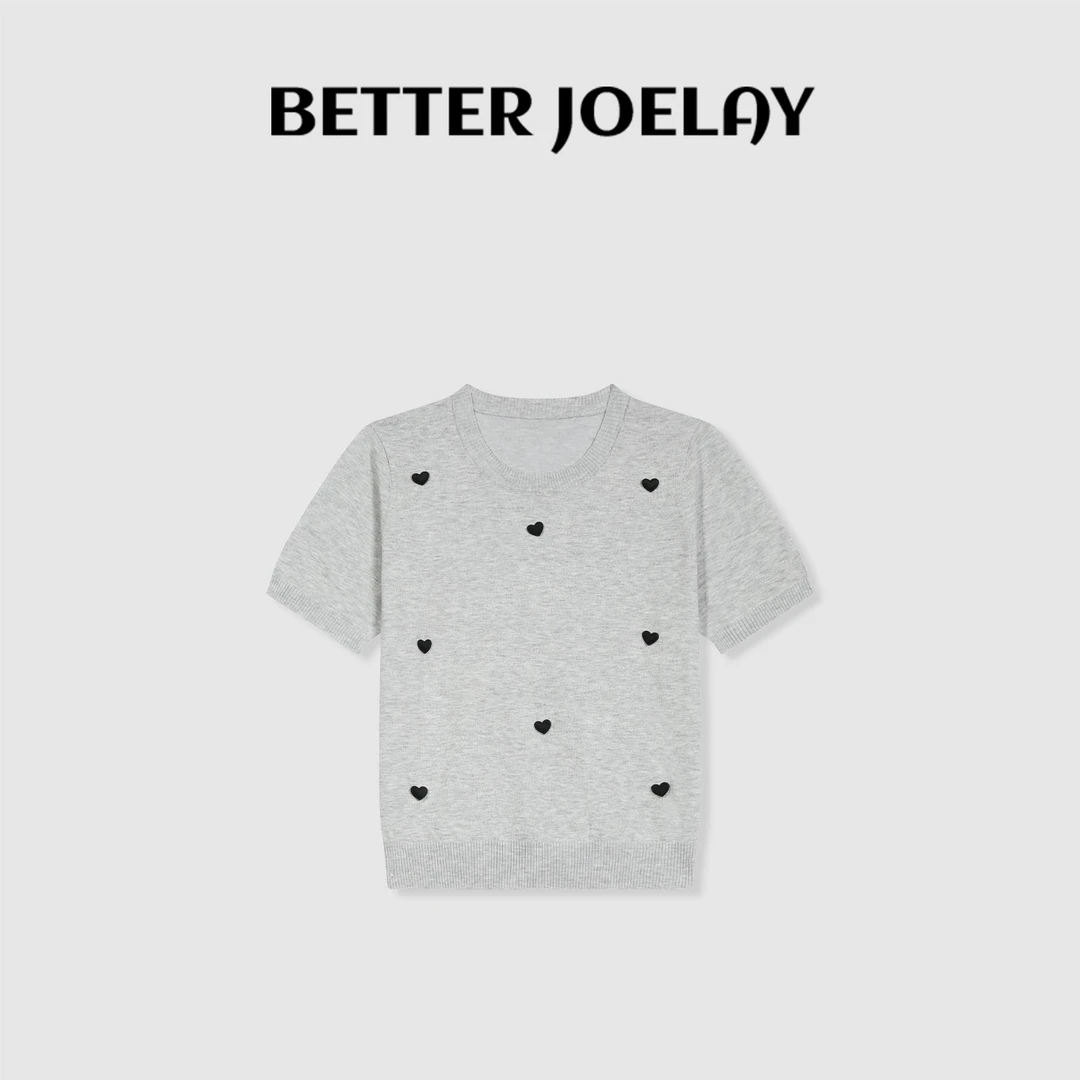 BETTER JOELAY-【黑色心心】时尚短袖套头针织短袖休闲风WS92239