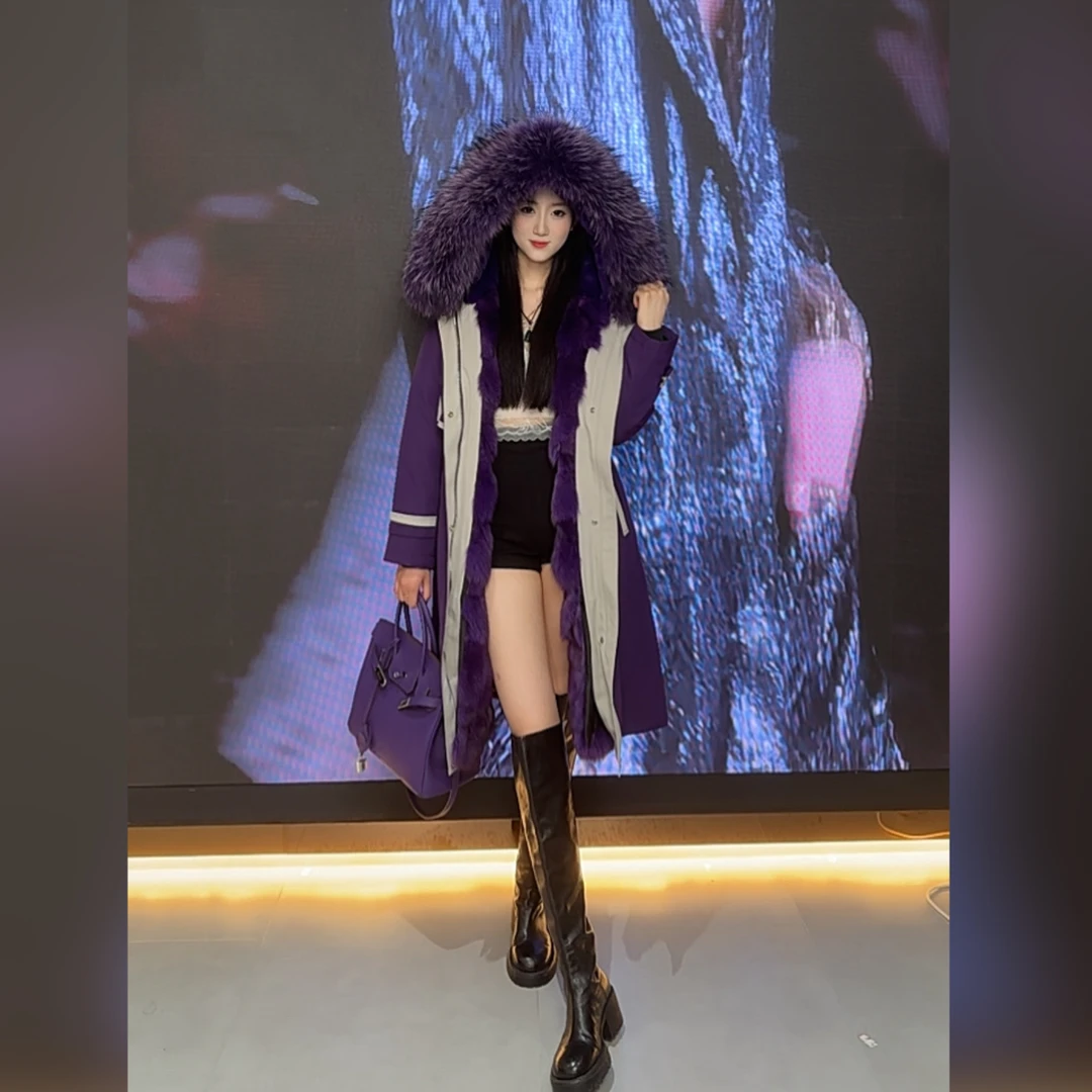 【紫气东来+毛袖】冬季新款狐狸毛门襟款派克服可拆卸