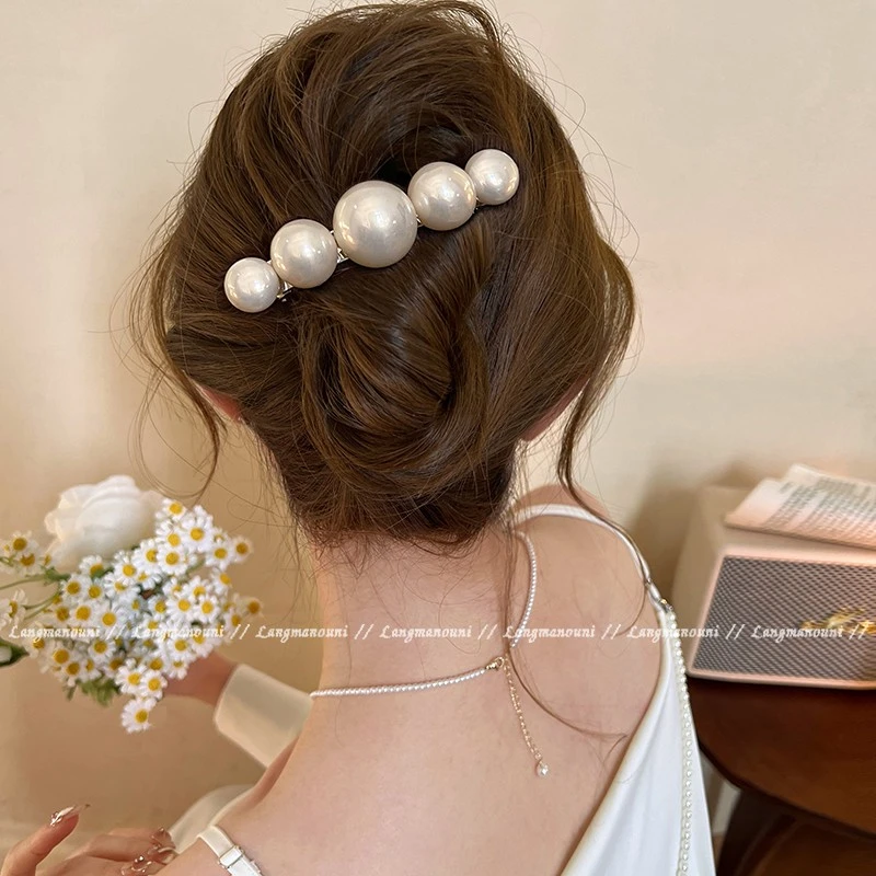 法式千金珍珠发夹弹簧夹女后脑勺高级感侧边夹2025新款一字夹头饰