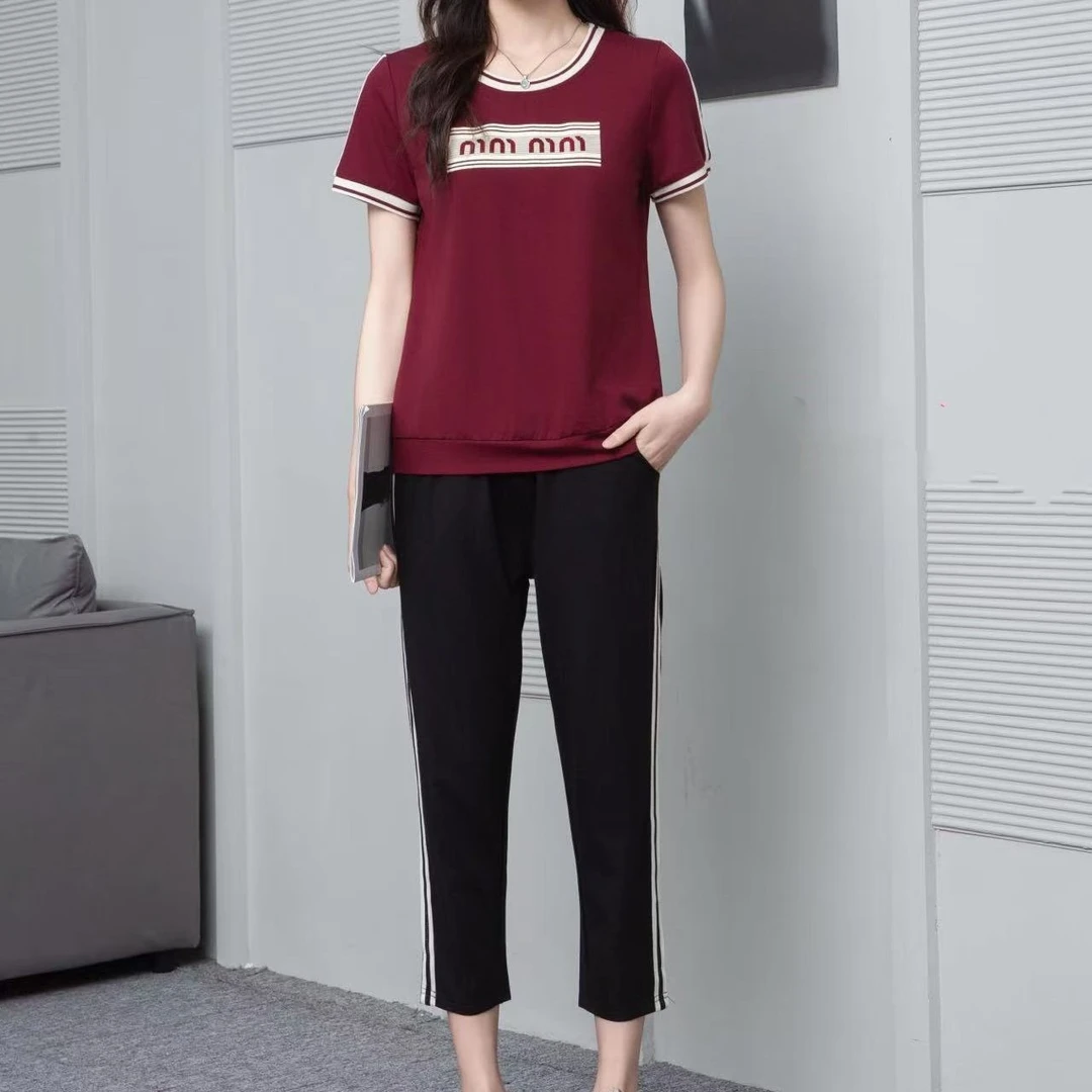 女士夏季时尚休闲运动套装宽松显瘦百搭短袖上衣七分裤