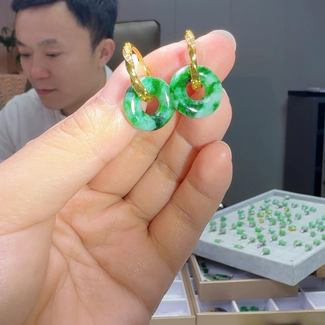 翡翠银S925镶嵌耳饰多样性发货其一
