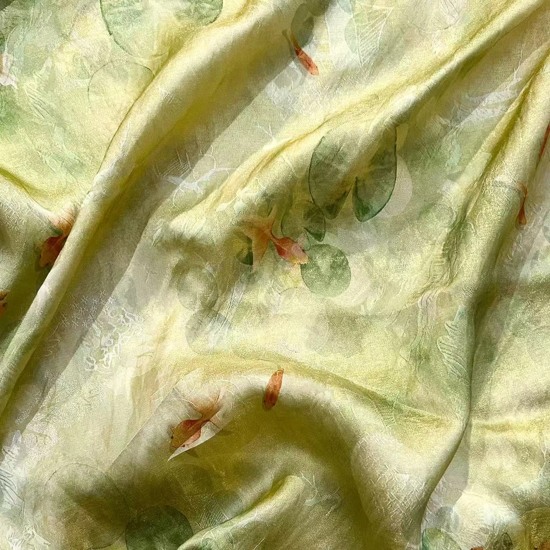 香云纱琉璃锦【荷叶金鱼】新中式提花春夏连衣裙旗袍舒适透气面料