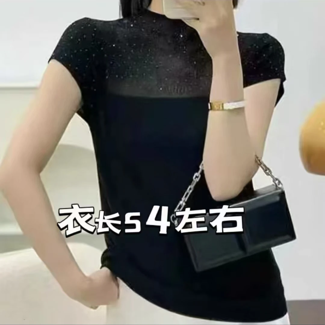 短袖无袖常规款净版纯色欧货烫钻冰丝针织衫气质