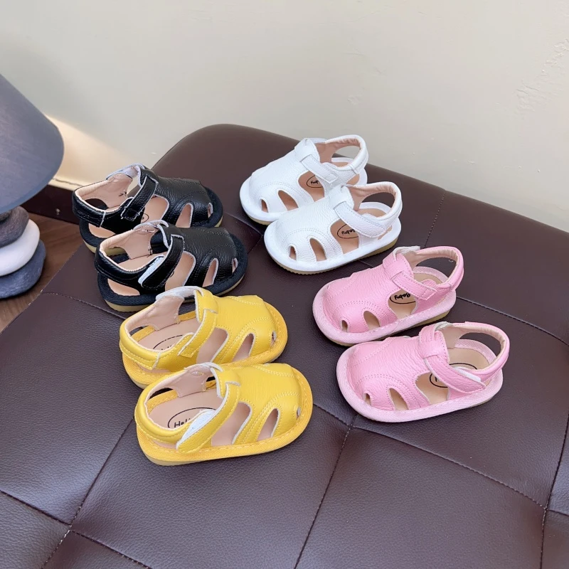 男宝宝牛皮凉鞋0-1-2周岁软底真皮女童婴儿学步鞋夏天新款机能鞋