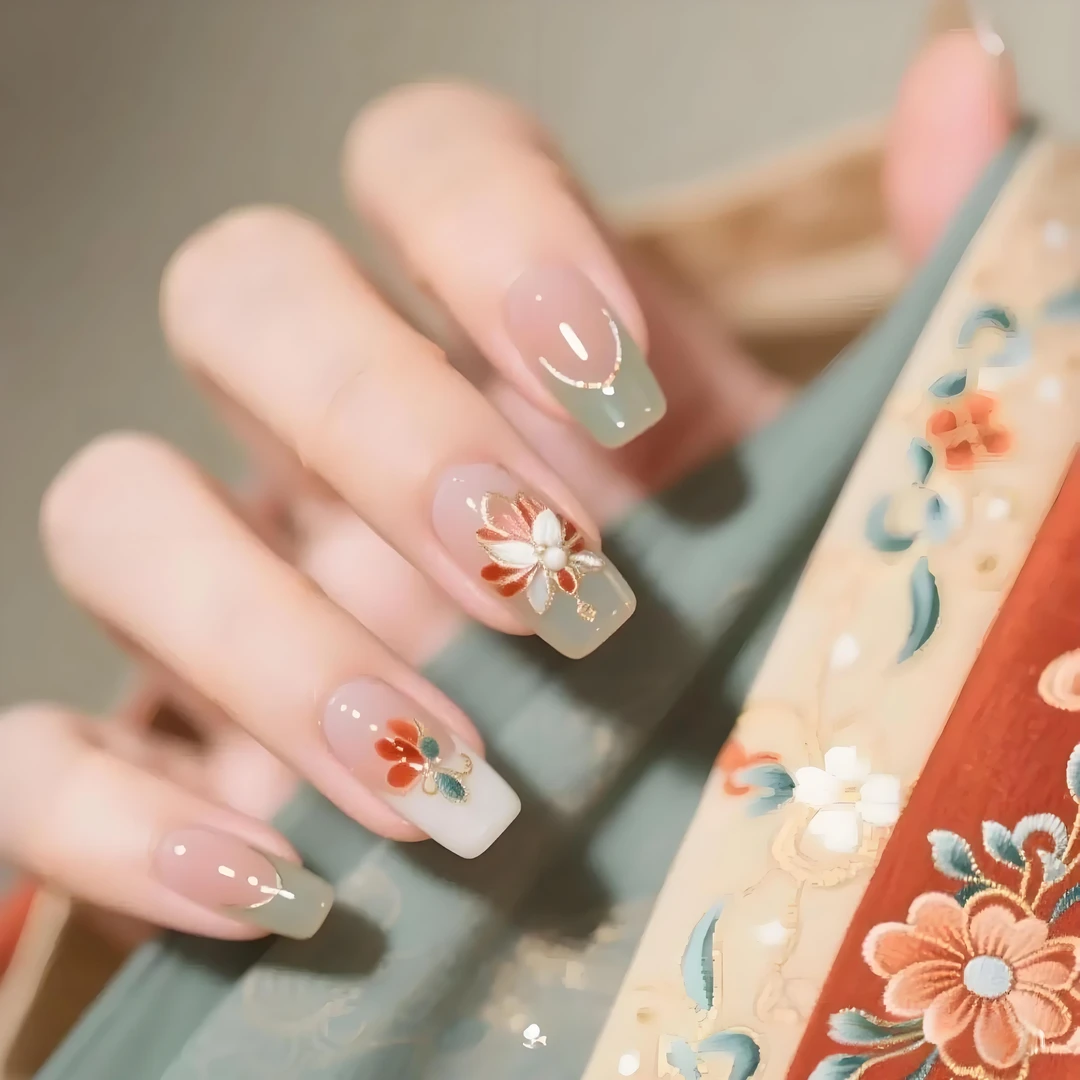 汉服国风美甲国色芳华纯手工穿戴甲新中式秋冬甲片高级感显白清新