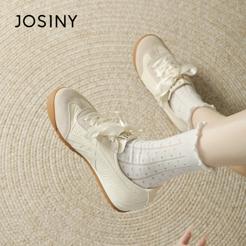 卓诗尼圆头复古德训鞋女2025春季新款白色百搭软底透气休闲板鞋