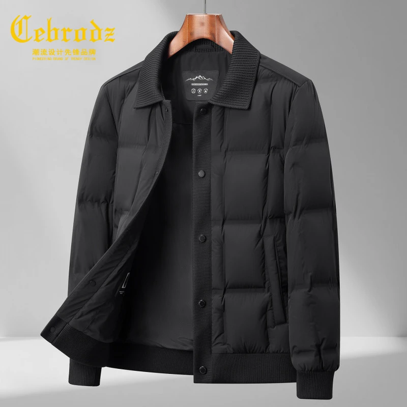 法国Cebrodz短款羽绒服男士保暖防寒冬季新款商务休闲翻领外套男