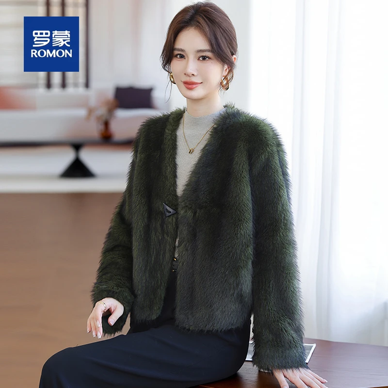 罗蒙显年轻妈妈秋冬季毛呢绒外套新款气质中老年女士皮毛一体上衣