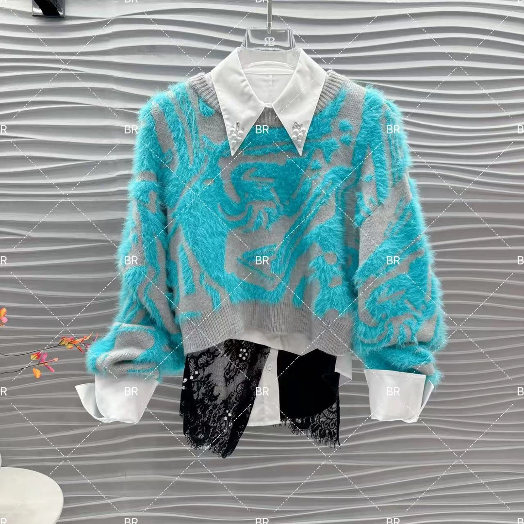 【JJ】2025春季新款百搭甜美减龄钉珠重工高端长袖针织毛衣5477