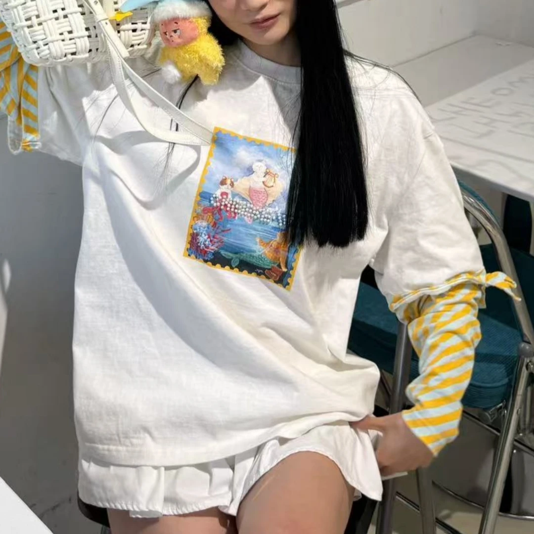 【济州岛】CW 手绘涂鸦印花假两件T恤