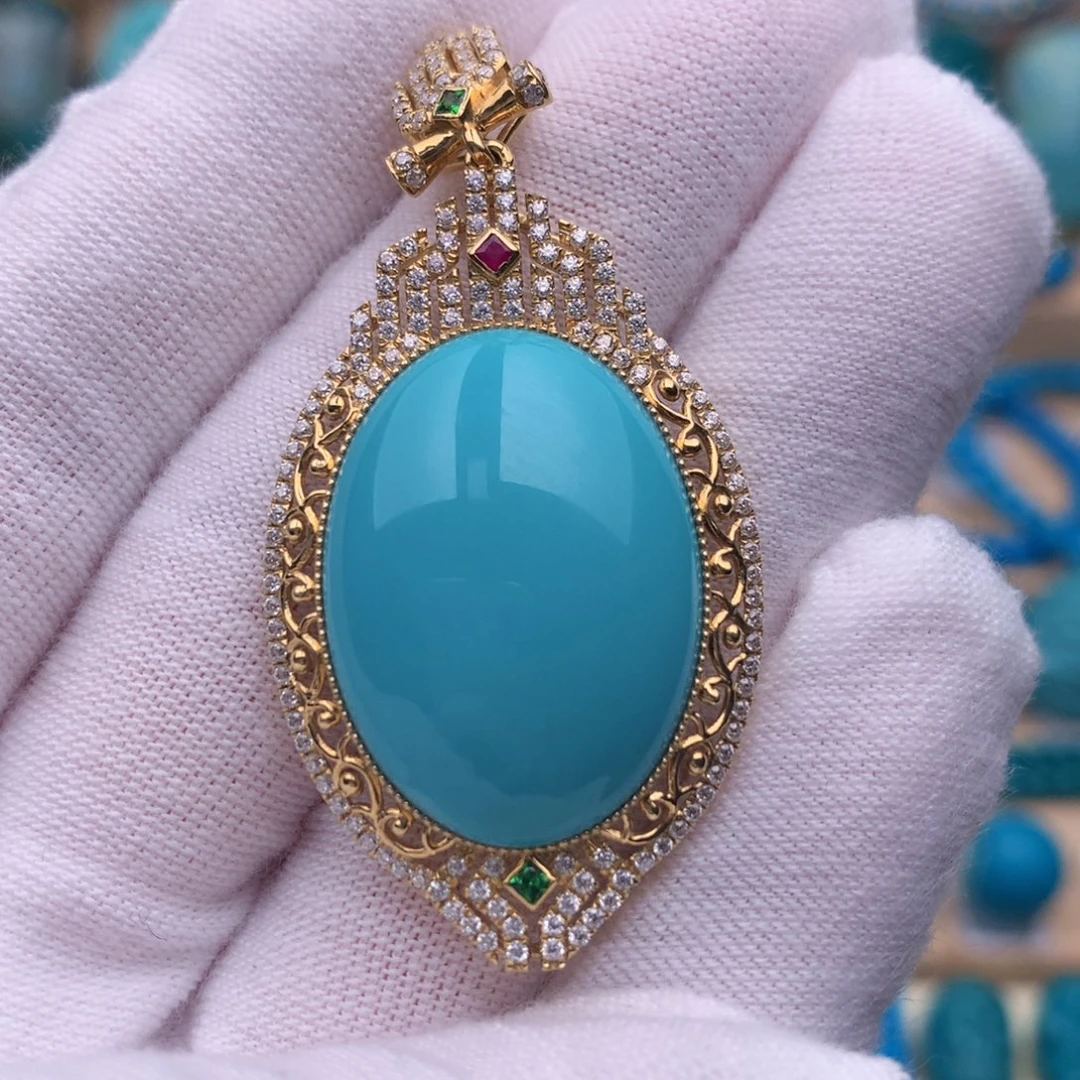 绿松石18K金镶嵌珠宝奇石