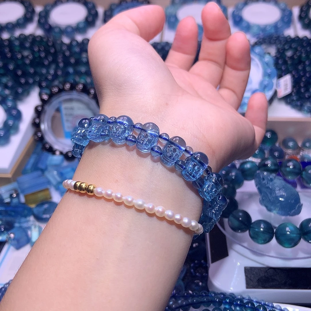 未镶嵌手串水晶海蓝宝貔貅手排10mm+1100元（拍11件）