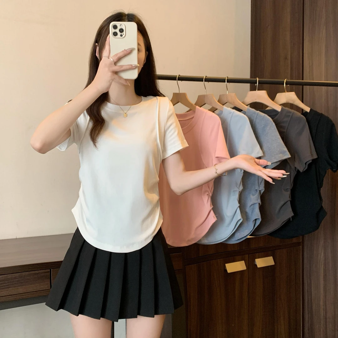 大码女装新款基础内搭多色正肩短袖上衣 2563