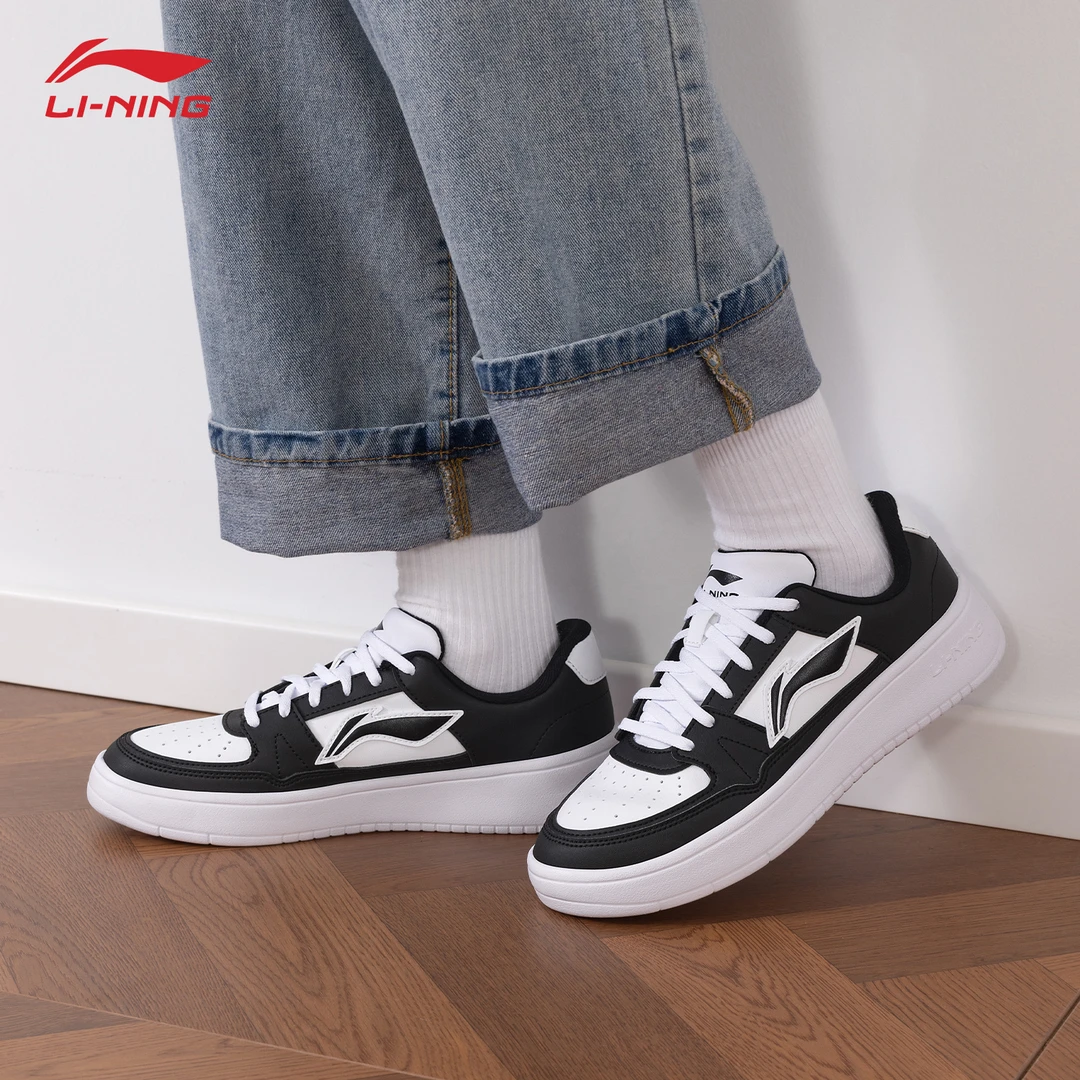 李宁月临板鞋女鞋秋季2025新款黑白低帮舒适百搭休闲学生运动鞋子