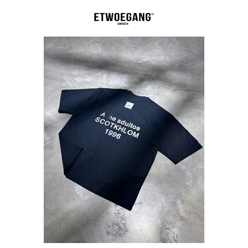 121黑蓝系列【AC双领口T恤】300G春夏潮牌美式休闲复古时尚男女宽松