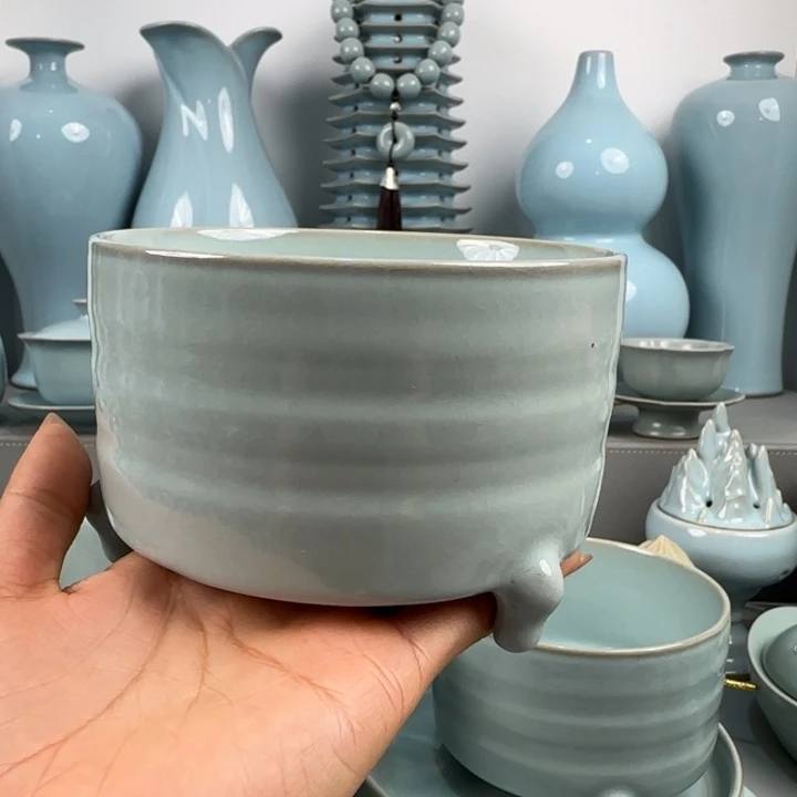 摆件汝瓷玄纹樽支钉烧大瑕中号