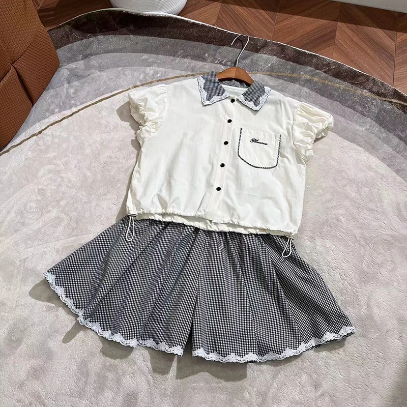 夏季女大童短袖小飞袖衬衫+裙裤套装学生穿搭套装-SU059 SU060