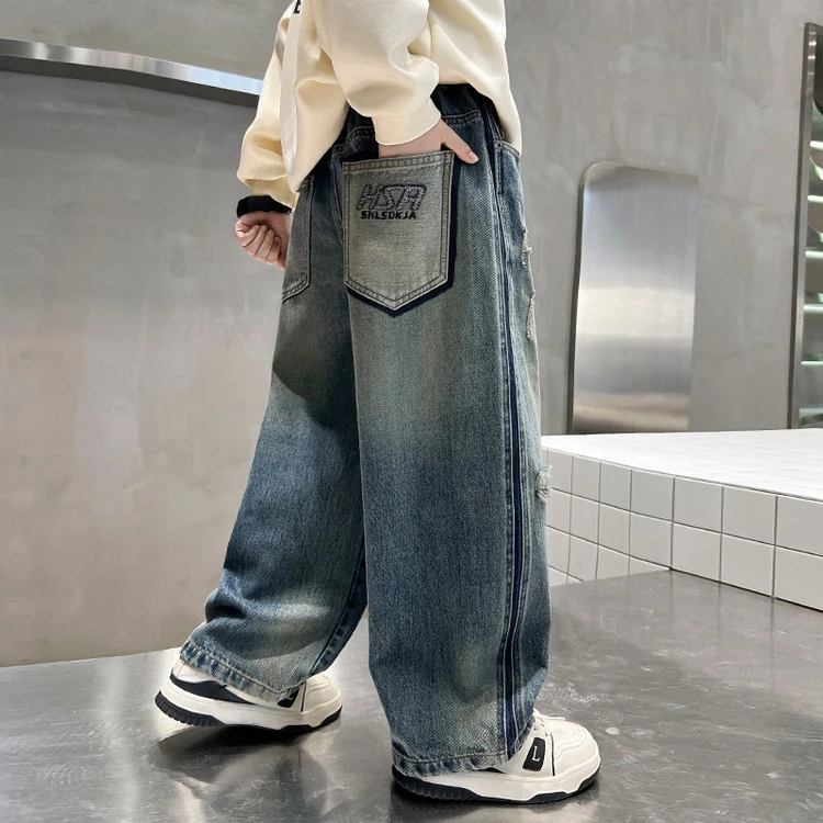 童装阔腿裤女童男童秋装裤子春秋款新款儿童牛仔裤中大童秋季男孩