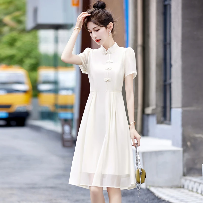 新中式国风连衣裙女装旗袍夏季款小个子高端气质修身显瘦中长裙子