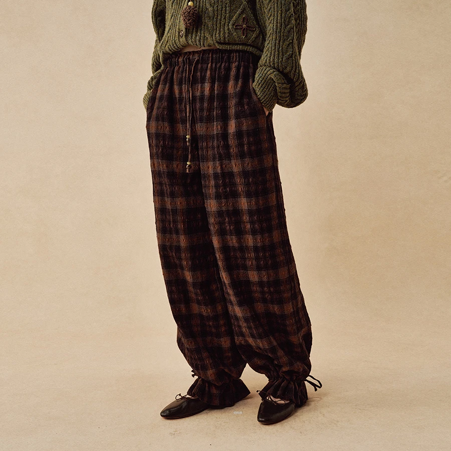 INTHELI设计师品牌 羊毛格子抽绳裤休闲女 DSC买手店 DY5I08010