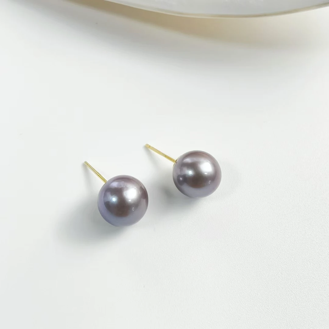 【双双】S925银 紫珠 淡水珍珠耳钉10-11mm