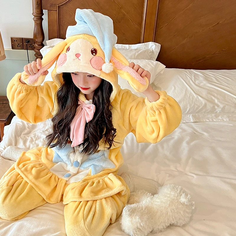 【清仓】栀了成长记童装童珊瑚绒睡衣冬季儿童宝宝连帽家居服套装