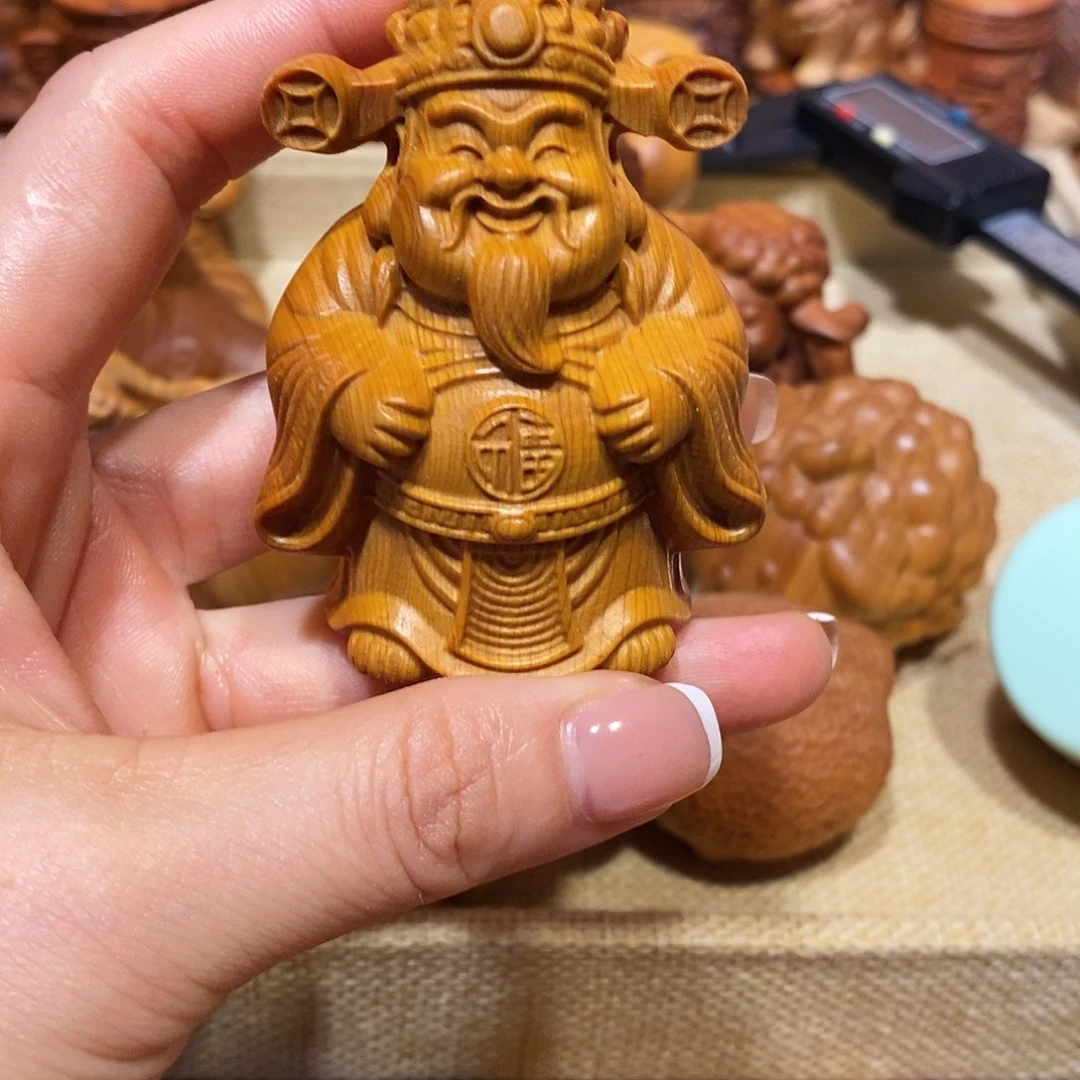 柏木（崖柏）海*崖柏手把件，财神