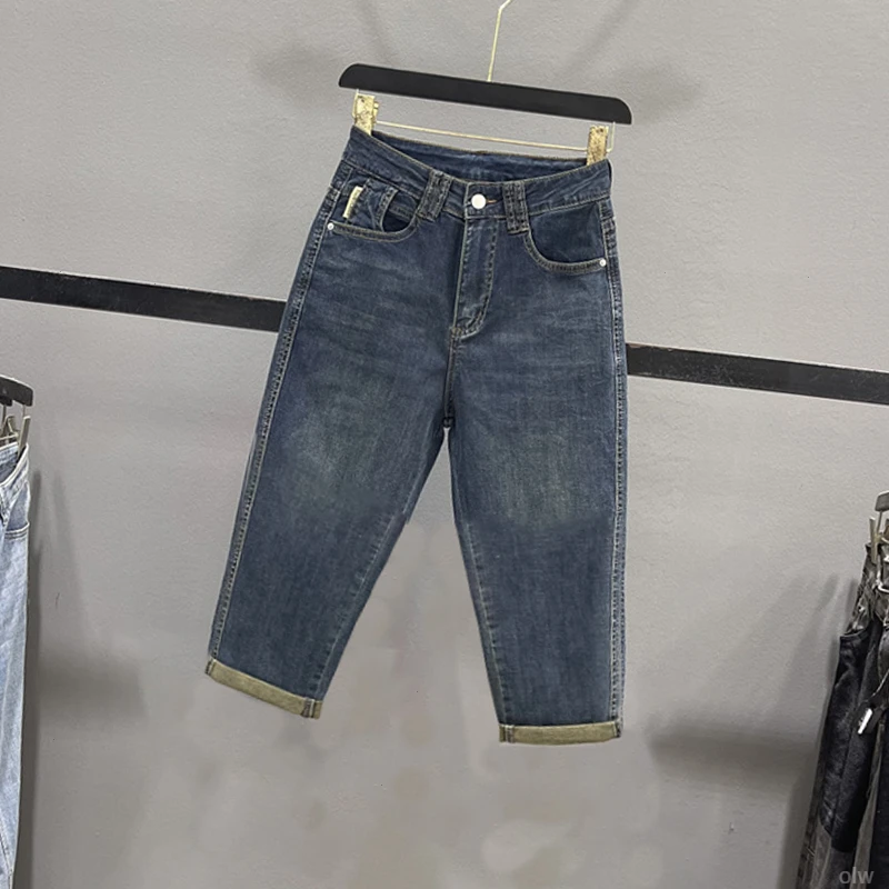七分牛仔裤女休闲2025新款小个子大码宽松显瘦百搭直筒哈伦裤复古
