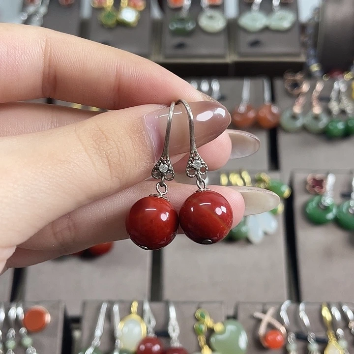 银S925镶嵌耳饰玛瑙/玉髓12左右