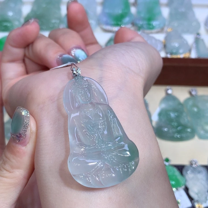 翡翠18K金镶嵌吊坠(不含链)观音