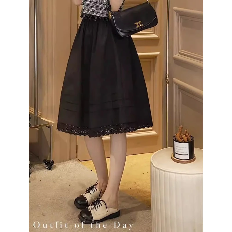 法式小香风时髦赫本风高腰a字半身裙女秋季复古气质百搭中长裙子