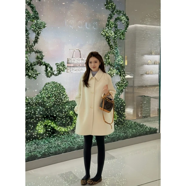 【高光大衣】MEGANLE 经典百搭羊绒羊毛翻领A字版大衣外套2025286