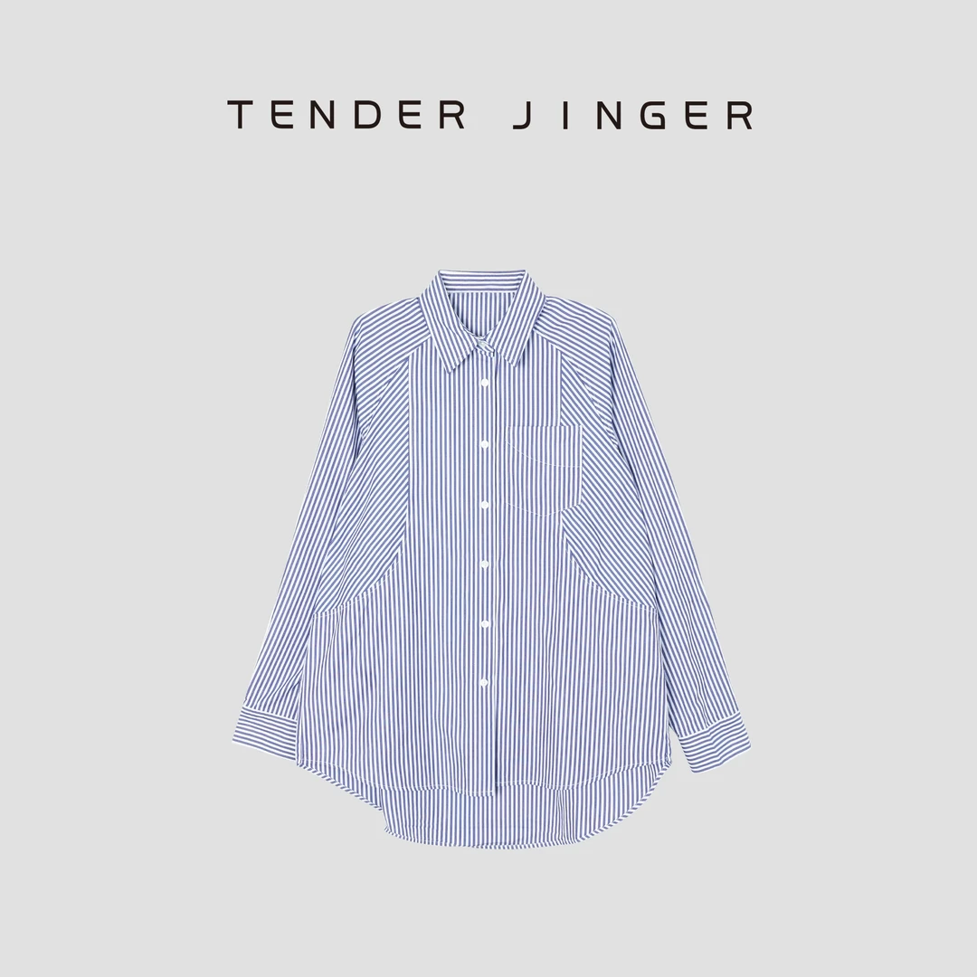 Tender Jinger【黑标】立体裁剪款式显瘦条纹衬衫T51ERF80456