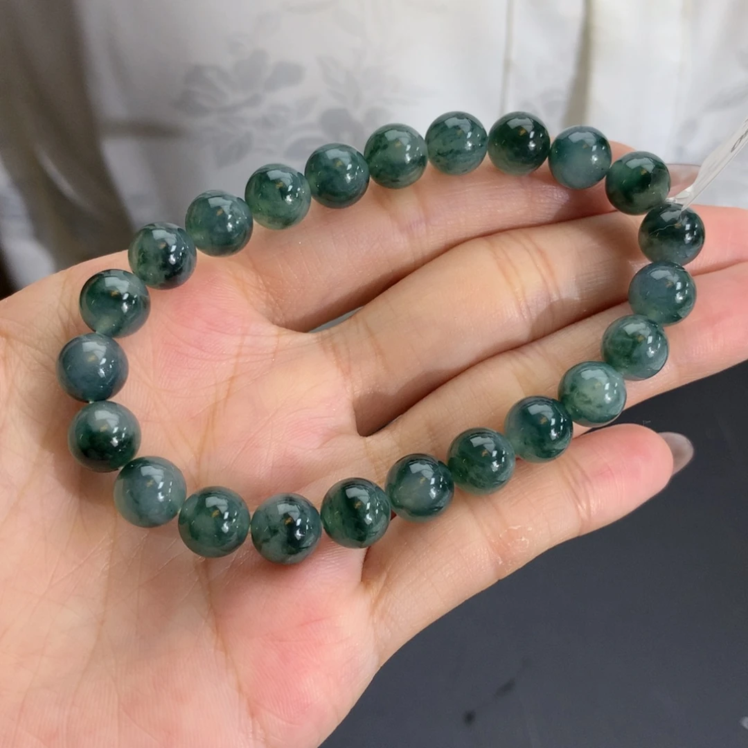 翡翠未镶嵌手串卡8冰胶飘蓝花手串