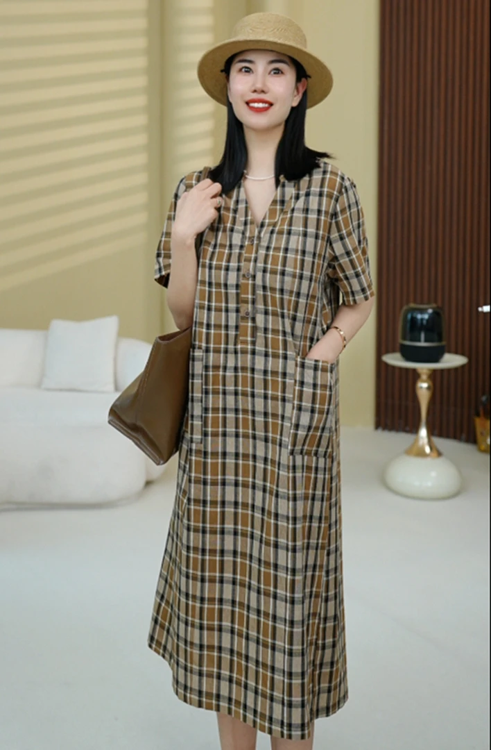 BEIJU 2025新款纯棉时尚气质休闲百搭洋气减龄显瘦连衣裙女1296