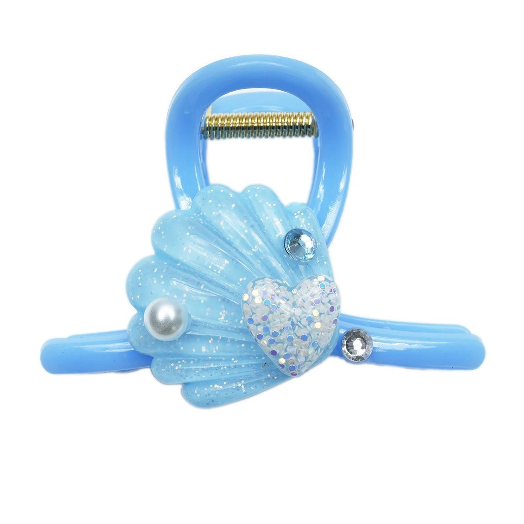 1件蓝色贝壳心形抓夹树脂材质发饰抓夹