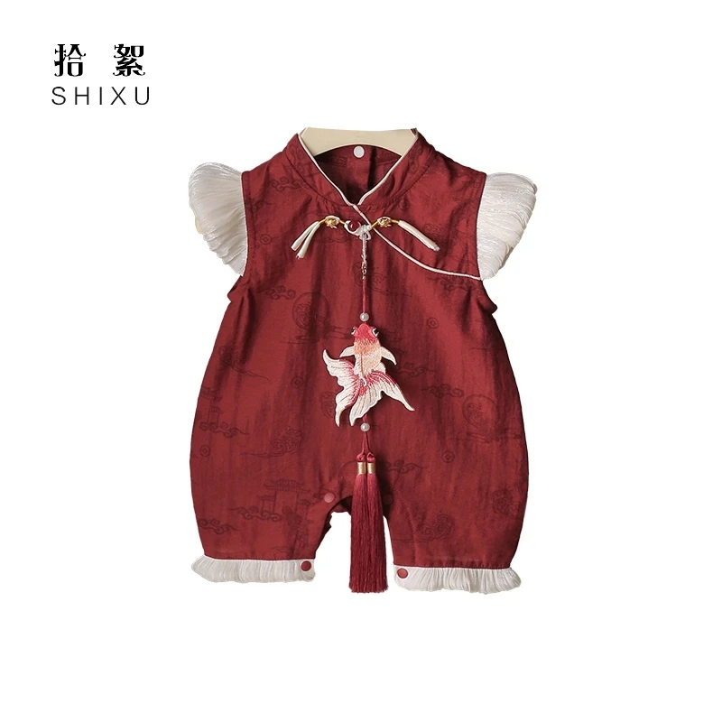 百天宝宝衣服婴儿夏季薄款连体衣中国风汉服夏装周岁礼服公主哈衣