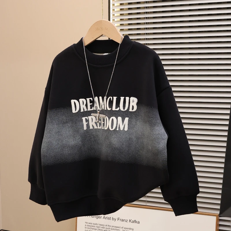 儿童装男童冬季一体加绒卫衣2025新款中大童秋冬款加厚男孩上衣潮