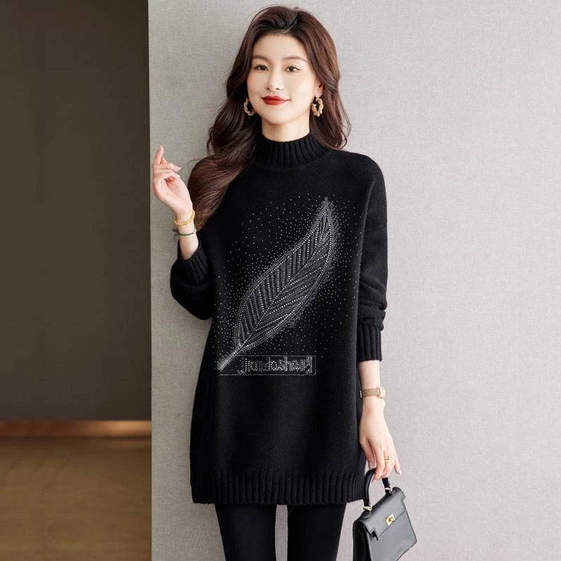 2024新款中长款毛衣打底衫女秋冬内搭可外穿小个子半高领加厚针织