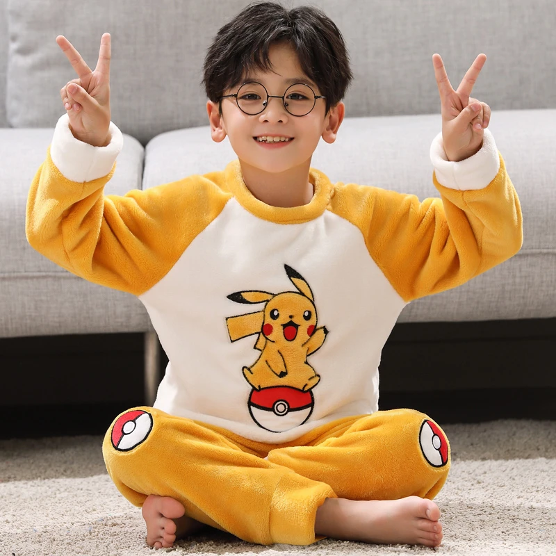 2025新款儿童睡衣冬季男童珊瑚绒加厚法兰绒中大童卡通家居服套装