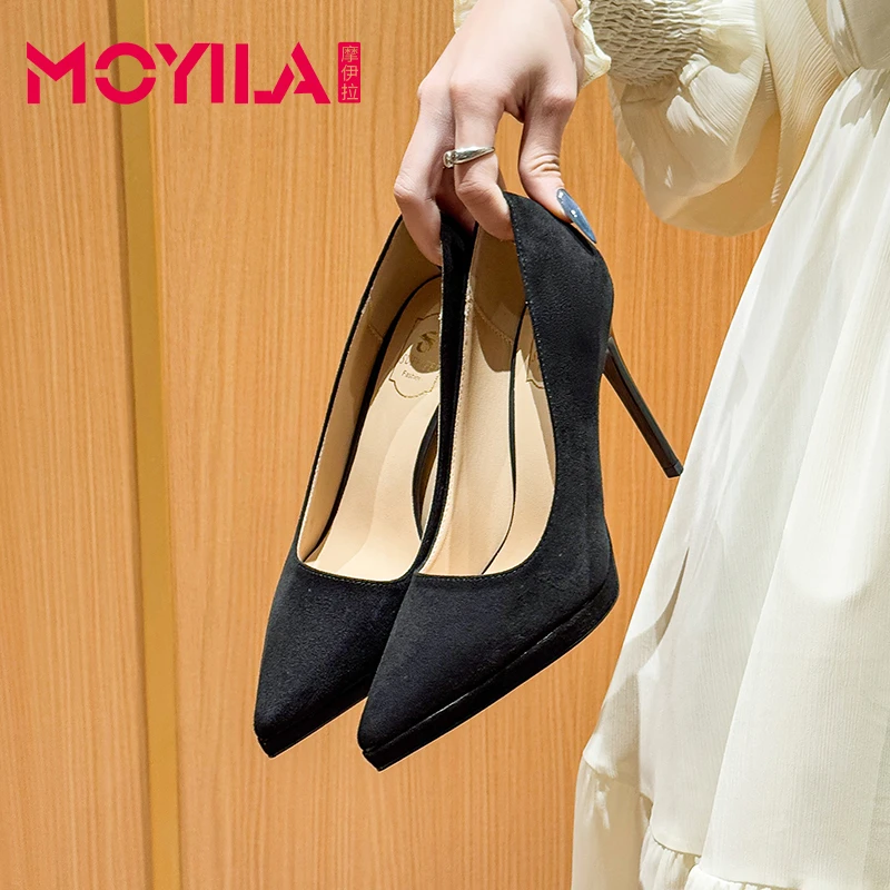 摩伊拉2025新款春秋尖头高跟鞋防水台时尚法式气质12厘米细跟职业