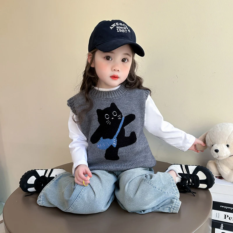 女童毛线马甲2025新款儿童春装坎肩上衣洋气时髦宝宝春季针织背心