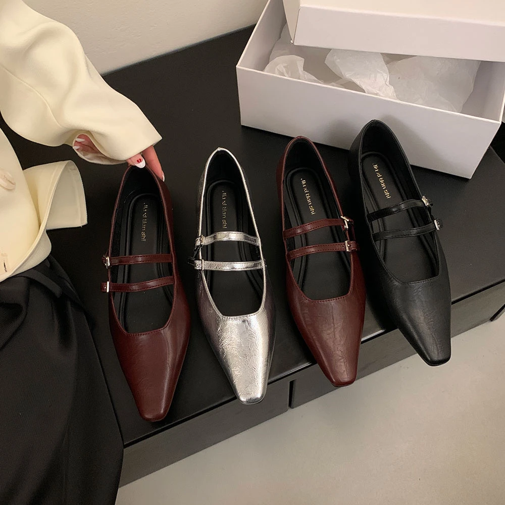 法式方头双排扣粗跟单鞋配裙子百搭玛丽珍鞋气质通勤工作鞋8685-3