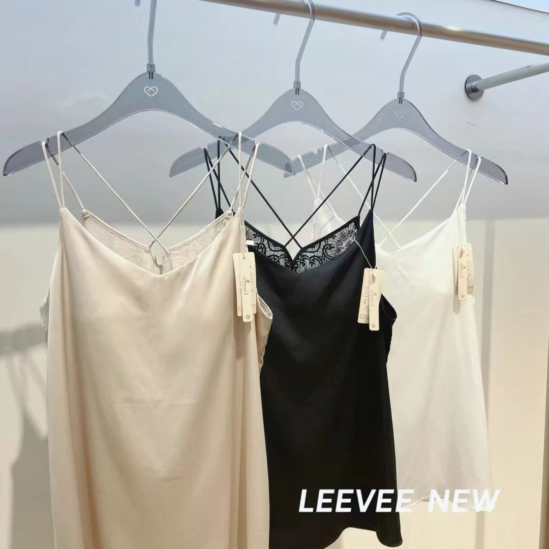 丽维真丝拼接蕾丝背心