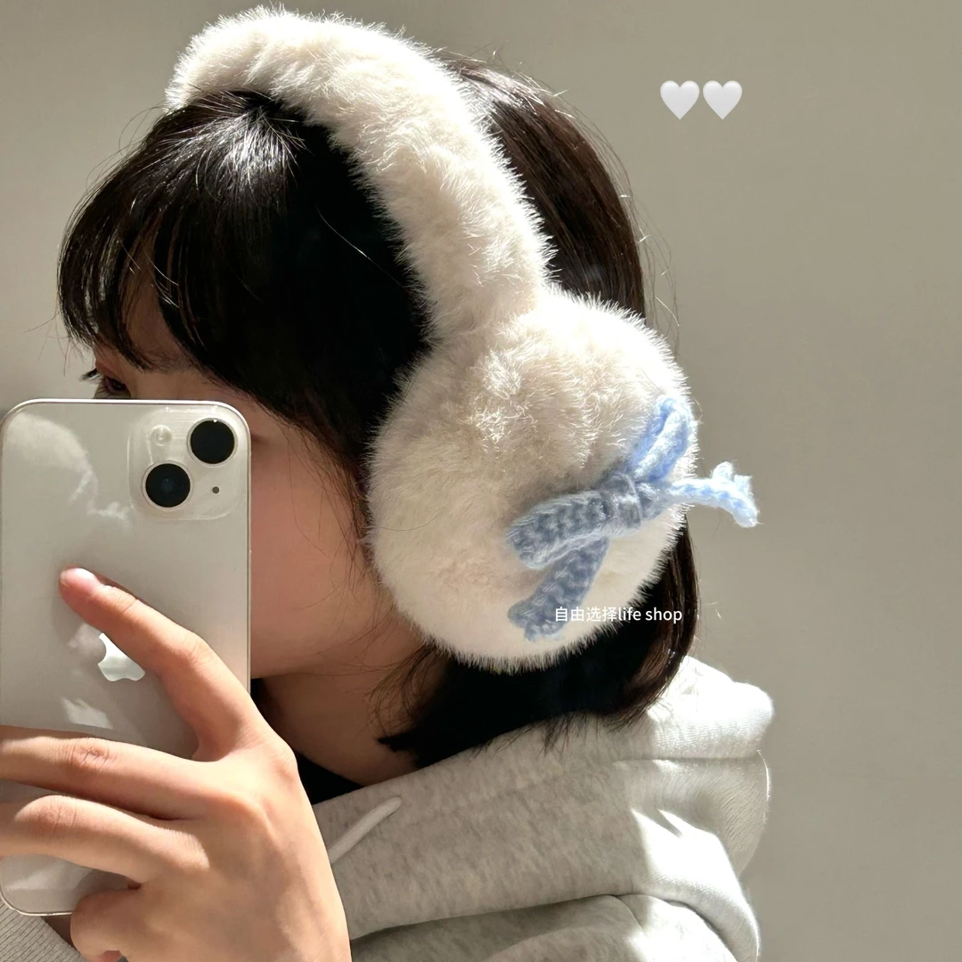 冬天少女卡通蝴蝶结防风耳捂子加厚毛绒秋冬女生耳套保暖冬季耳罩