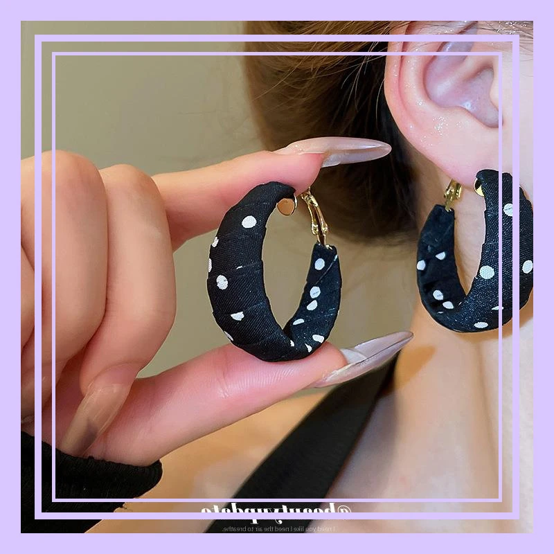 铜合金锆石耳饰 复古气质法式银针新品波点布艺缠绕耳环小众时尚