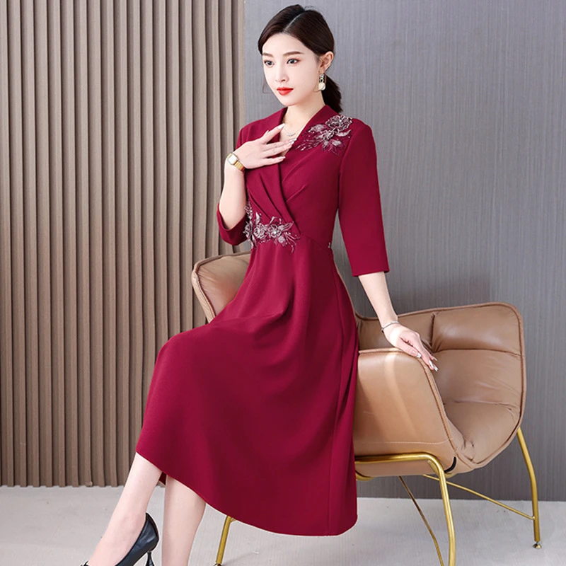 妈妈婚宴晚礼服裙2023夏季新品时尚气质喜婆婆婚礼装丈母娘连衣裙