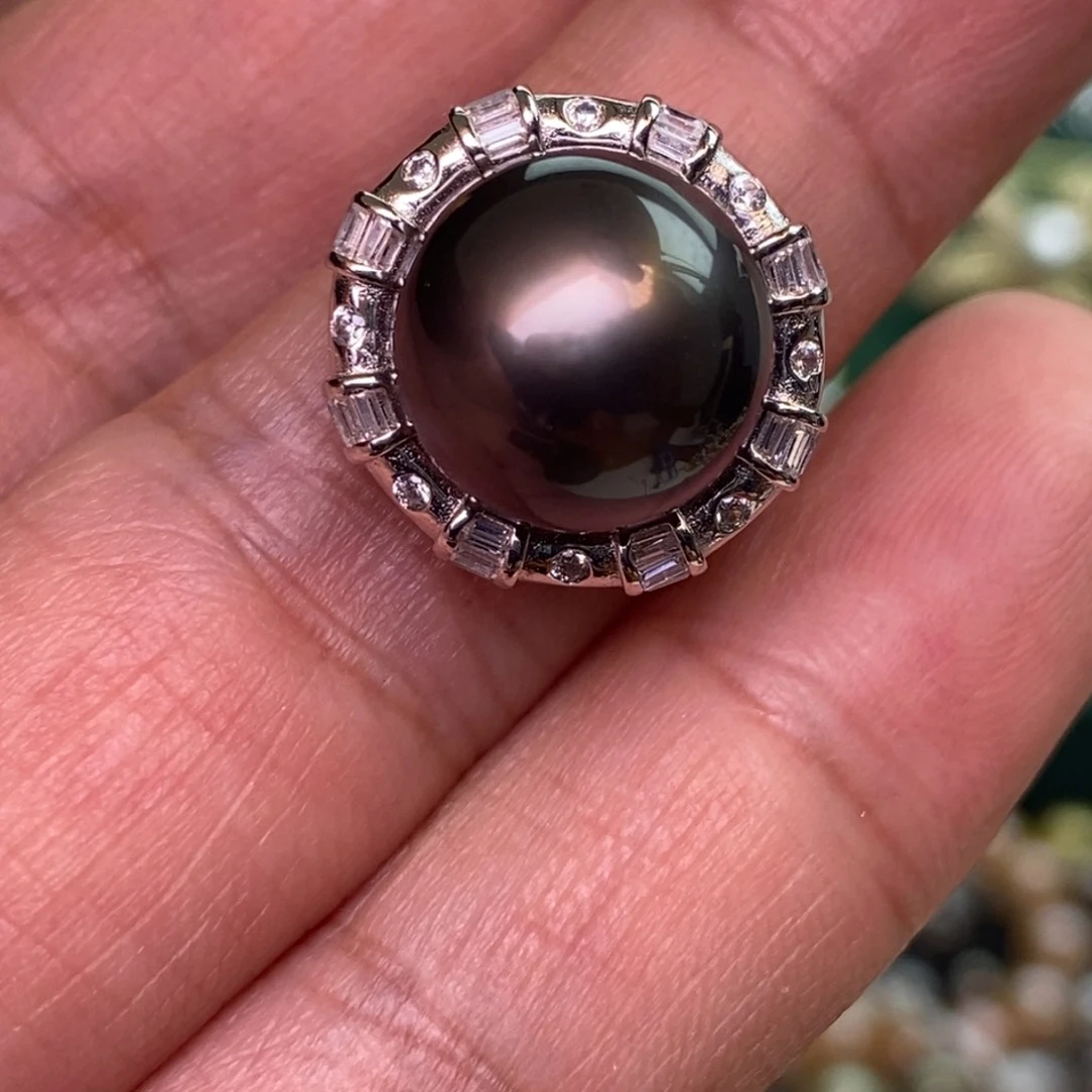 银S925镶嵌戒指海水珍珠